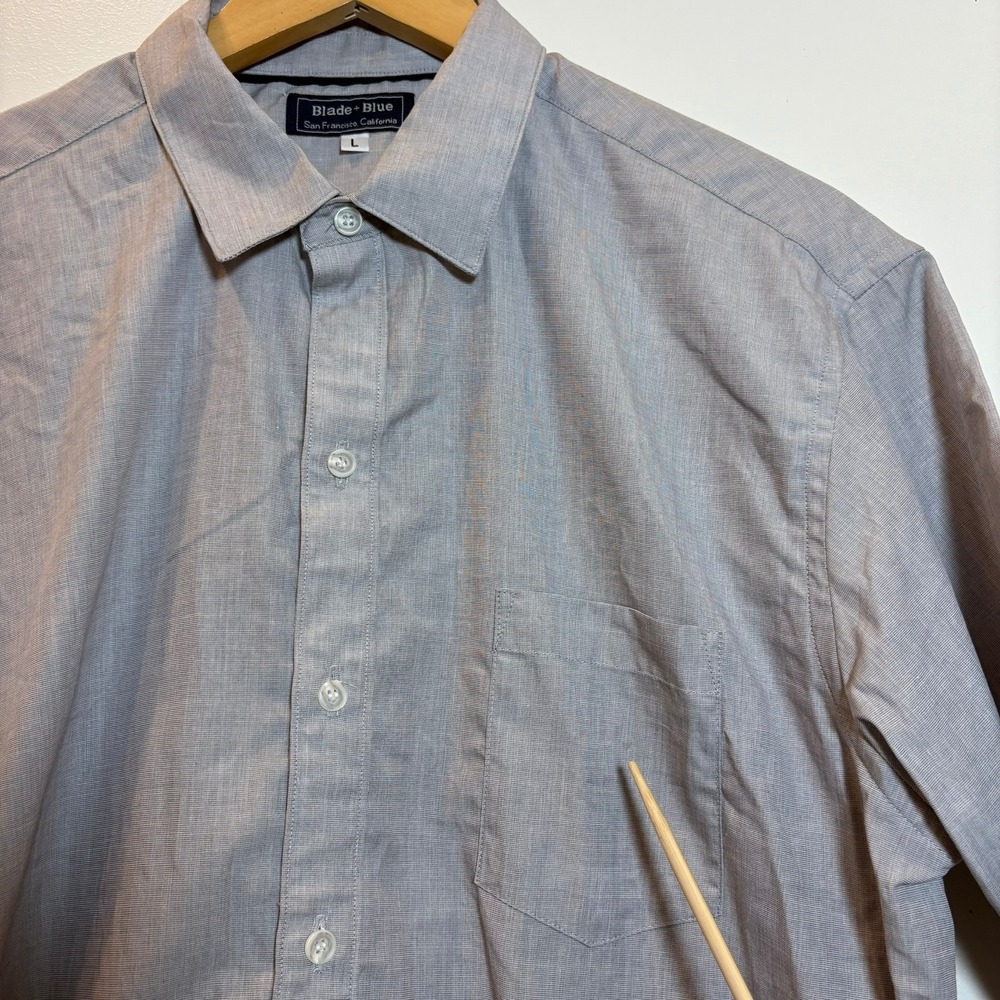 Blade + Blue Mens Short Sleeve Button Down Shirt Grey Micro Check Large SF USA - Picture 9 of 11